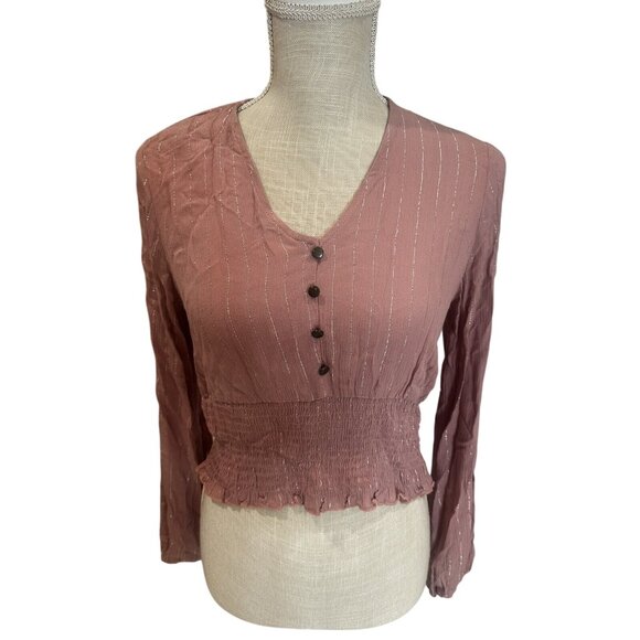 Gypsies & Moondust Tops - Gypsies & Moondust Pink Long Sleeve V-Neck Top S